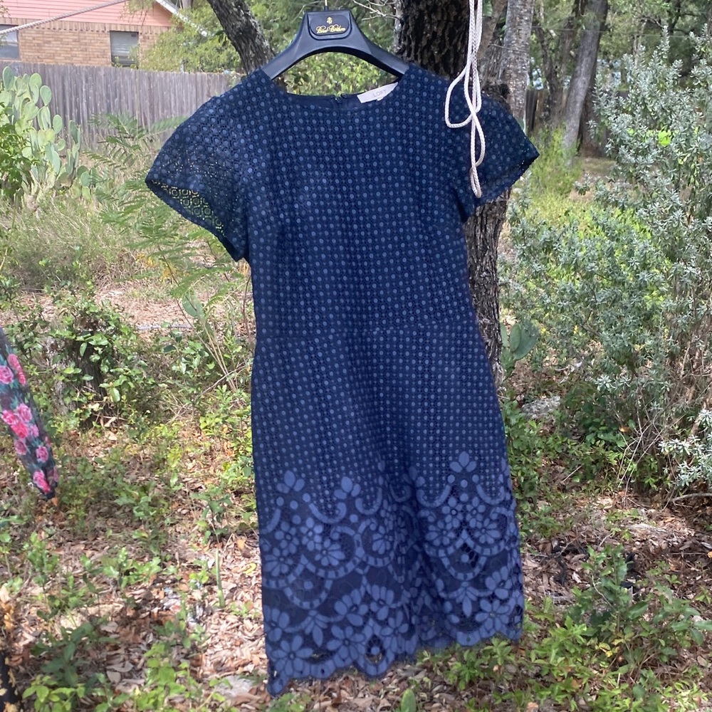 LOFT Navy Midi Lace Dress